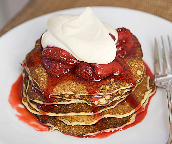 Cottage Cheese Pancakes with Crème Fraîche & Strawberries